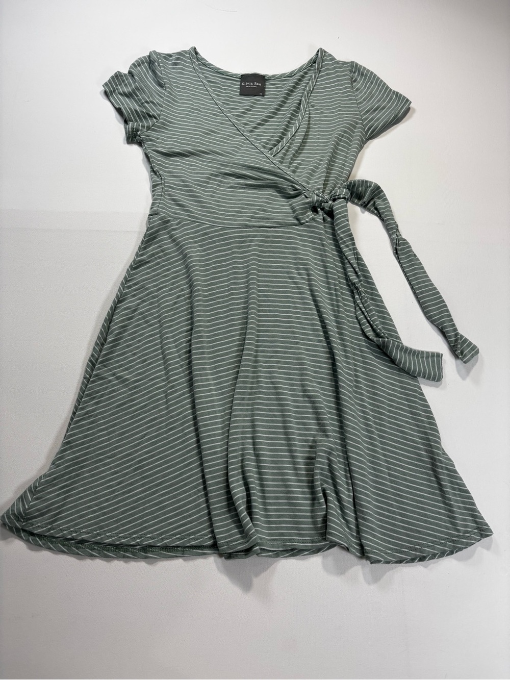 Olivia Rae Sage Green Striped Wrap Mini Dress